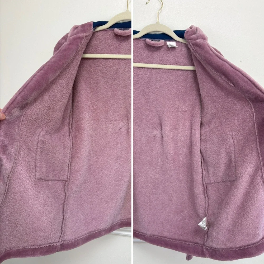 L.L. Bean Big Kids Cozy Hooded Bear Robe Size 4 Plush Purple Pockets Wrap Tie